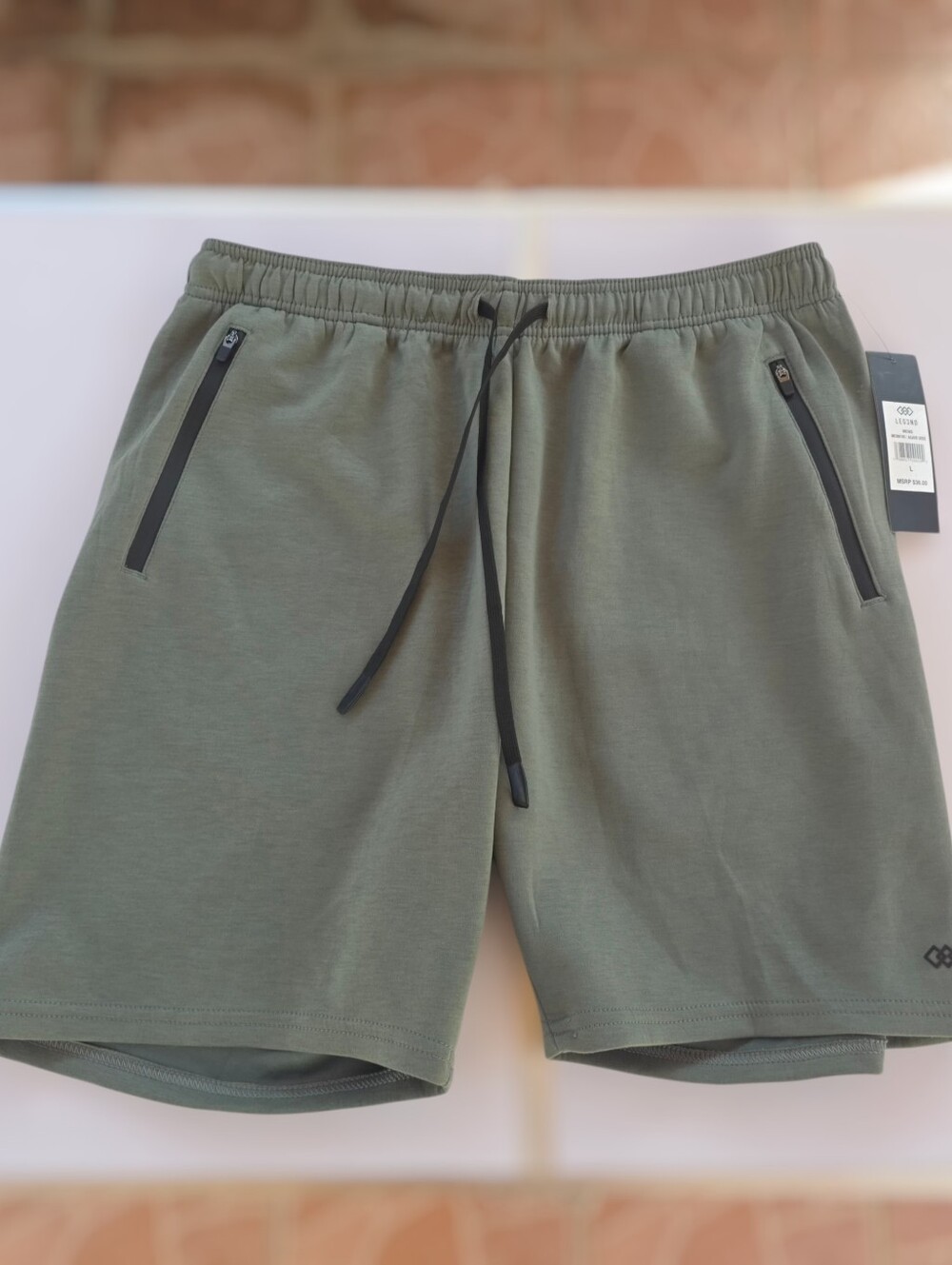 Men's Olive Green Performance Drawstring Shorts Scuba Leg3nd Large NWT